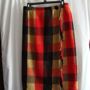 VINTAGE Orange & Black WOOL Blend BLANKET Style WRAP Skirt by CORTLAND Sz 8P